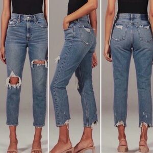 Abercrombie & Fitch Curve Love Distressed High Rise Mom Jean
